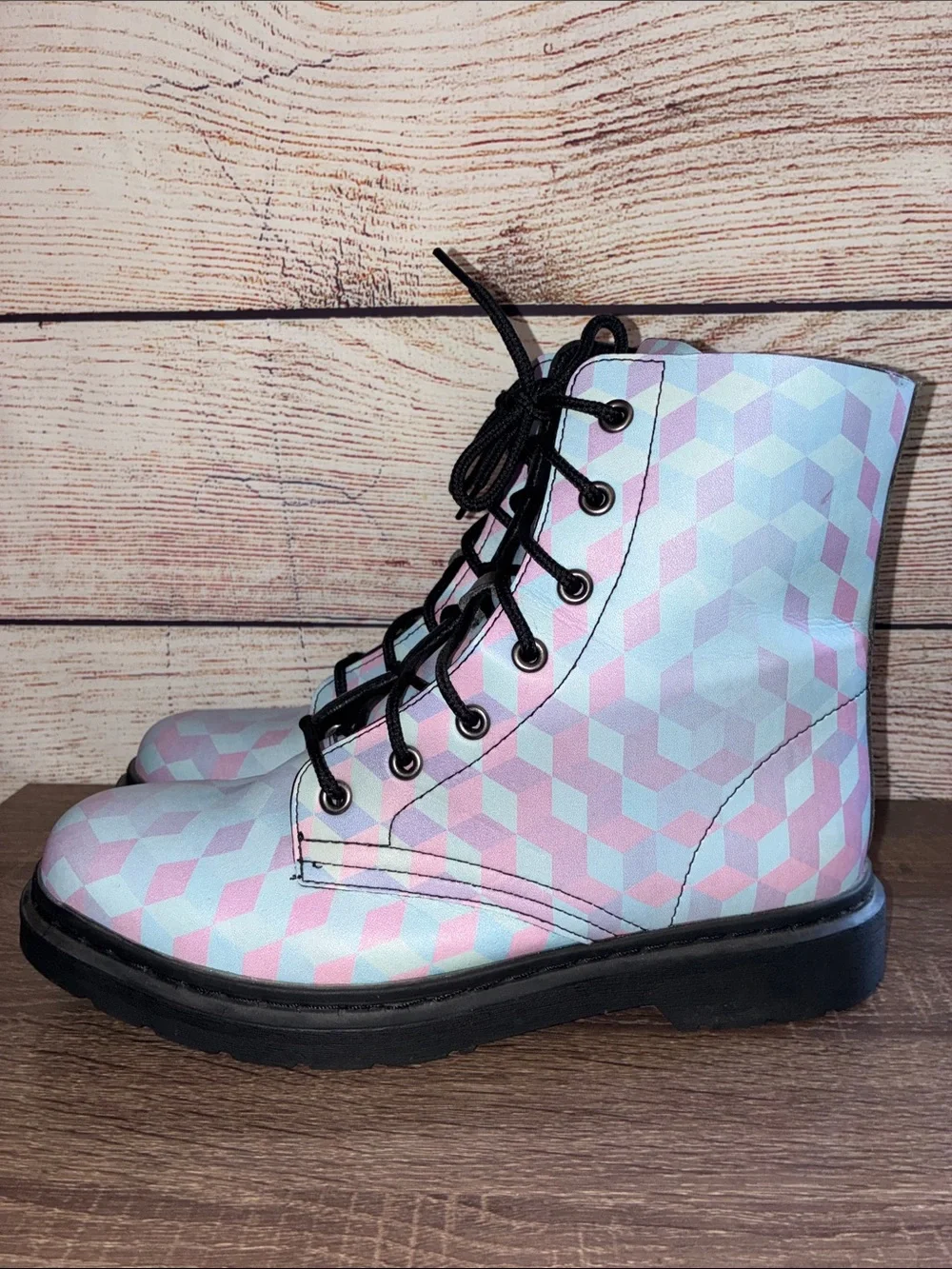 EUC Men’s 11 Electro Threads Pastel Geometric Combat Boots